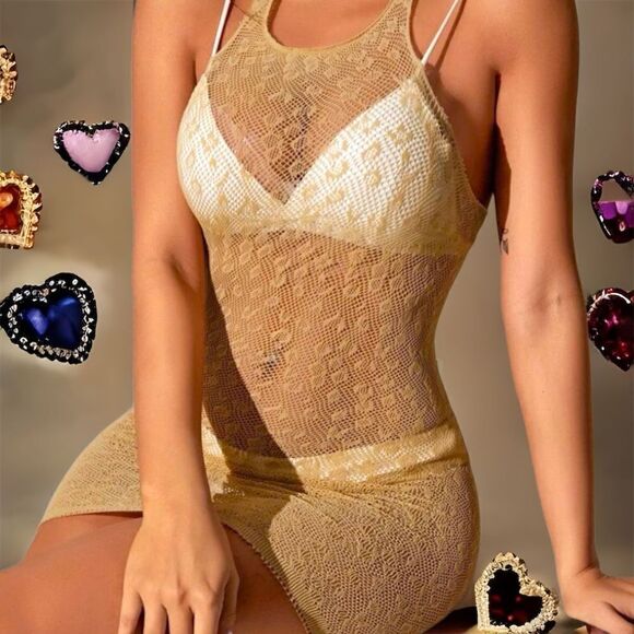 High-stretch l Nude Full Mesh Halter Top, Dress, Cover-up, Lingerie…l New - Picture 4 of 7